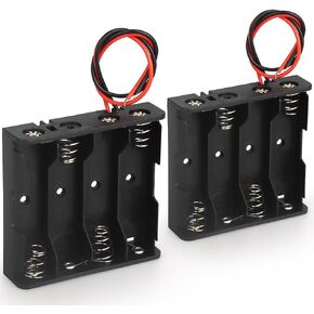 2PACK 4 AA Battery Holder housing with Leads,2PCS 4 x 1.5V AA Battery Holder Case, Without Cover