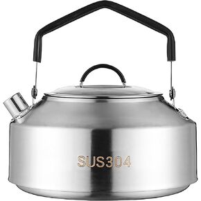 Camping Kettle SUS304 Stainless Steel, 1L Outdoor Tea Pot with Ergonomic Handle, Large Capacity Hiking Water Boiler, Portable Coffee Maker for Backpacking Picnic