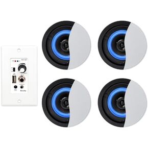 Herdio Bluetooth Ceiling Speakers Wired 4 Inches 2-Way with 4 Channel Amplifier Receiver for Home Theater Living Room Office(4 Speakers)