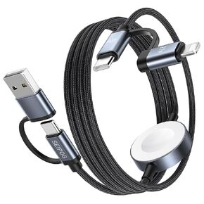 2025 تم ترقيته 6 في 1 كابل USB C متعدد الشحن لشاحن Apple Watch ، 60 واط أساسيات السفر متعددة الشحن المتوافقة مع IWatch Ultra/SE/9-1 ، iPhone16/15/14/13 ، MacBook ، Galaxy S24 (5ft)