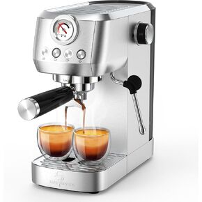 Espresso Machine 20 Bar, Espresso Coffee Maker with Professional Milk Frother Steam Wand for Cappuccino & Latte, 49oz Removable Water Tank for Home, Stainless Steel