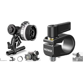 NEEWER Mini Follow Focus with A/B Stops, Lens Gear Ring, 15mm Rod & Two Rod Clamp for Cinema Camera, DSLR/Mirrorless Camera, Compatible with Lens Diameter Up to 114mm, PG001 (Silver)
