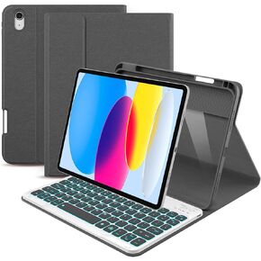 ABSONE for iPad A16 11th 10th Generation Case with Keyboard, 7 Colors Backlit Detachable Wireless Folio Keyboard Cover with Pencil Holder for iPad A16 11 inch Gen 2025 10th Gen 10.9 Inch 2022 Pink