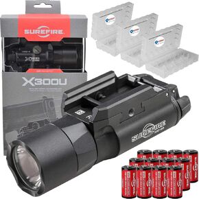 Sure Fire X300 Ultra (X300U-B) High Output 1000 Lumen LED Weapon Light (Black) with 12 Extra 123A Batteries and 3 Battery Cases - Picatinny and Universal Rail Compatible