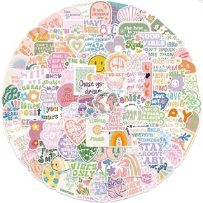 100 PCS Preppy Vinyl Stickers ملصقات جرلي ملصقات وردية ديكور غرفة preppy لزجاجات المياه الكمبيوتر المحمول الهاتف الأساسي الجمالية (أحمر)