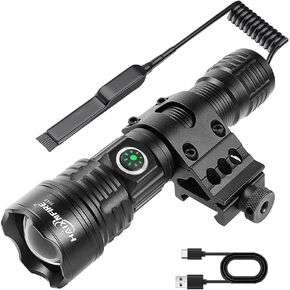 Outdoor Camping Light Tactical Flashlight Type-C USB Rechargeable 6000 lumens 3 Light Mode Telescopic Zoom LED Guide Light Pressure Switch Picatinny Rial Flashlight