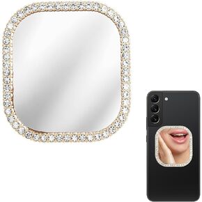 Bling Mirror Decal for Phone Square Phone Mirror Mirror Sticker Mirror Smartphone Charm Cellphone Stick-On Mirror with Gold Zinc Alloy Frame Phone Case Mirror for Phone Back