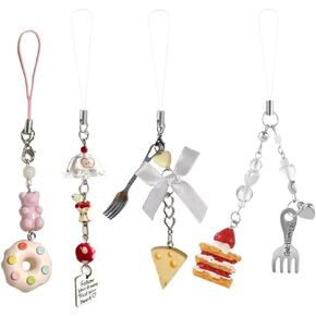 Atarvana 4pcs Cute Phone Case Charms, Cell Phone Charms Aesthetic Bow Keychain Phone Charm for Phone Camera Charms Women Girl Accessories