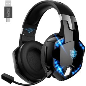 YOTMS Wireless Gaming Headset for PC, Ps5, Ps4, 2.4Ghz USB & Type-C Wireless Gaming Headphones with Noise Canceling Microphone, 30+Hr Battery & 7.1 Sound, ONLY 3.5mm Wired Mode for XboxSeries (Black)