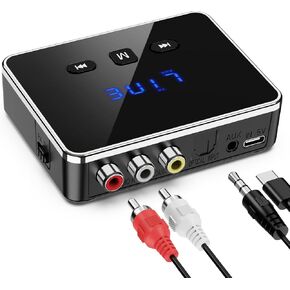 JXTZ Bluetooth Audio Adapter, Bluetooth 5.4 Transmitter Receiver Support U-Disk, TF Cards, Optical/RCA/Aux, LED Display Bluetooth Receiver for TV, Home Stereo, Wireless Adapter for Speakers Headphone