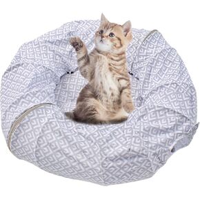 Andiker Cat Tunnels for Indoor Cats with Mat, 2 in 1 Collapsible&Zipper Detachable Soft Cat Bed with A Plush Ball Hideout Cat Interactive Toy Easy to Wash and Clean for All Seasons (Yellow, Round)