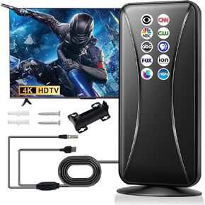 الهوائي التلفزيوني الداخلي للتلفزيون الذكي ، وهو هوائي HDTV Range 1600+ ميل للقنوات المحلية ، وأفضل الهوائيات الرقمية تدعم 4K 1080p مع معززة الإشارة ، هوائي طويل المدى لـ HDTV بدون كابل
