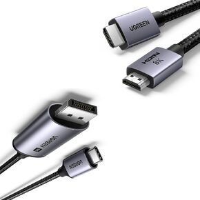 UGREEN USB C to DisplayPort 1.4 Cable 8K@60Hz 4K@240Hz Thunderbolt 4/3 to DisplayPort Cord Bundle with 8K HDMI 2.1 Cable 48Gbps 6.6FT, Certified Ultra High Speed HDMI Cord Aluminum, 4K@240Hz 120Hz