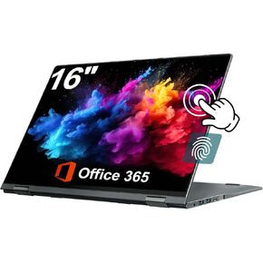 jumper 16 inch Convertible Laptop, 2 in 1 Laptop Computer with FHD 360 Degree Touchscreen, 16GB RAM 640GB Storage, Backlit Keyboard, Fingerprint Reader, 53.2WH, WiFi 6, 1 Year Office 365