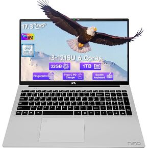 17.3" FHD-Laptop Business-Laptop, 32GB RAM 1TB SSD Intel 6 Cores i3-1215U(Beat i5-1135G7) Backlit Keyboard WiFi 6 BT5.2 Windows 11 Laptop 54Wh Battery Webcam 65W Type-C Fingerprint Numpad