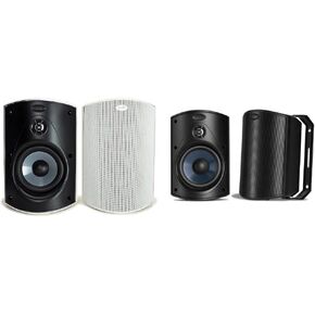 Polk Audio Atrium 6 Outdoor All-Weather Speakers with Bass Reflex Enclosure (Pair, White) & Atrium 4 Outdoor Speakers with Powerful Bass (Pair, Black), All-Weather Durability