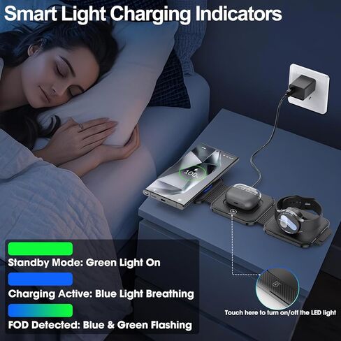 Foldable 3 in 1 Wireless Charger for Samsung Multiple Devices, Travel Wireless Charging Station/Stand for Galaxy S25 Ultra/S24/Z Fold Flip 6/5, Charger Dock Stand for Samsung Watch 7, Buds Pro3（Black） in Kuwait
