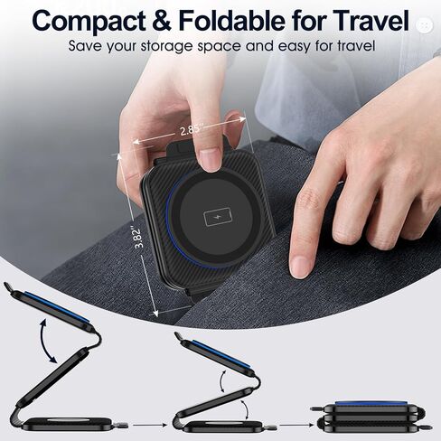 Foldable 3 in 1 Wireless Charger for Samsung Multiple Devices, Travel Wireless Charging Station/Stand for Galaxy S25 Ultra/S24/Z Fold Flip 6/5, Charger Dock Stand for Samsung Watch 7, Buds Pro3（Black） in Kuwait