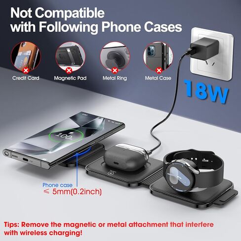 Foldable 3 in 1 Wireless Charger for Samsung Multiple Devices, Travel Wireless Charging Station/Stand for Galaxy S25 Ultra/S24/Z Fold Flip 6/5, Charger Dock Stand for Samsung Watch 7, Buds Pro3（Black） in Kuwait