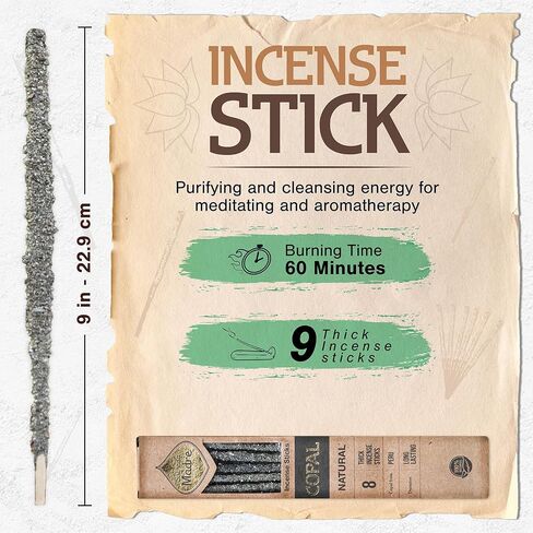 8 pcs Wildly Harvested Thick - Natural Frankincense Incense Sticks, 9" - Eco Friendly, Aromatic Non Toxic Incense Sticks (1hr Burning Time) to Heal & Purify Your Body and Surroundings in Kuwait
