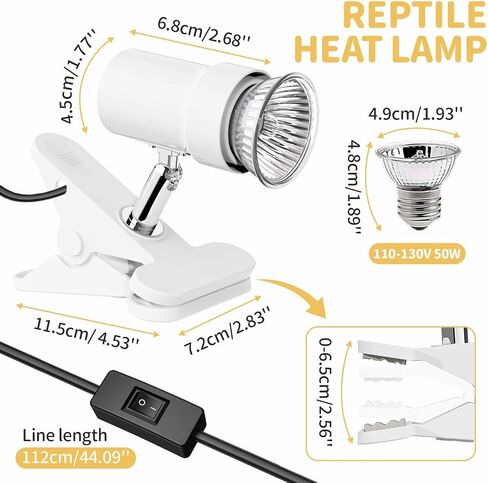 مصباح حرارة الزواحف ، مصباح سلحفاة مع مصباح كهربائي UVA/UVB 50W ، 360 درجة مقطع قابلة للتدوير الزواحف المصباح لخزانات البرمائيات والزواحف ، والأقفاص ، (أسود) in Kuwait