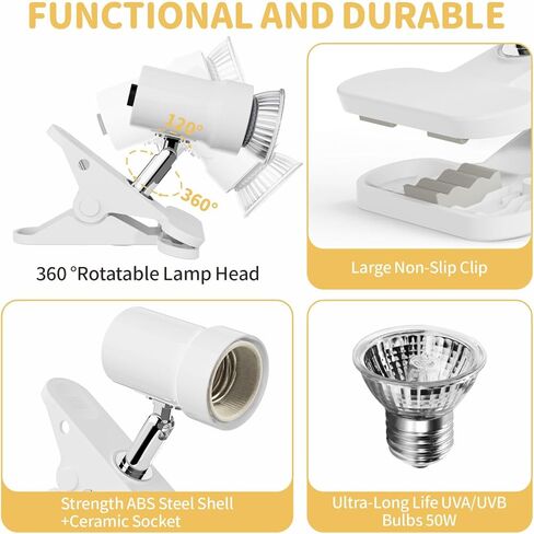 مصباح حرارة الزواحف ، مصباح سلحفاة مع مصباح كهربائي UVA/UVB 50W ، 360 درجة مقطع قابلة للتدوير الزواحف المصباح لخزانات البرمائيات والزواحف ، والأقفاص ، (أسود) in Kuwait