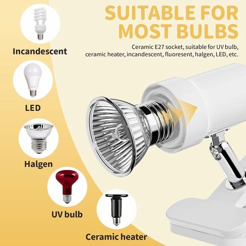 مصباح حرارة الزواحف ، مصباح سلحفاة مع مصباح كهربائي UVA/UVB 50W ، 360 درجة مقطع قابلة للتدوير الزواحف المصباح لخزانات البرمائيات والزواحف ، والأقفاص ، (أسود) in Kuwait