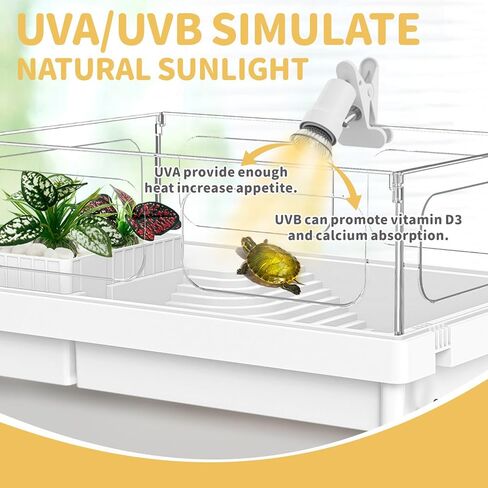 مصباح حرارة الزواحف ، مصباح سلحفاة مع مصباح كهربائي UVA/UVB 50W ، 360 درجة مقطع قابلة للتدوير الزواحف المصباح لخزانات البرمائيات والزواحف ، والأقفاص ، (أسود) in Kuwait