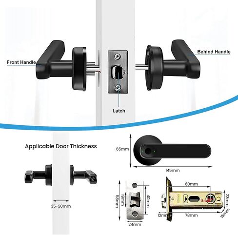 Fingerprint Smart Door Lock, Keyless Entry Door Lock with Handle, Door Knob with APP, Code, Fingerprint, Backup Key for Bedroom, Home, Hotel, Office, Apartment, (Black) in Kuwait