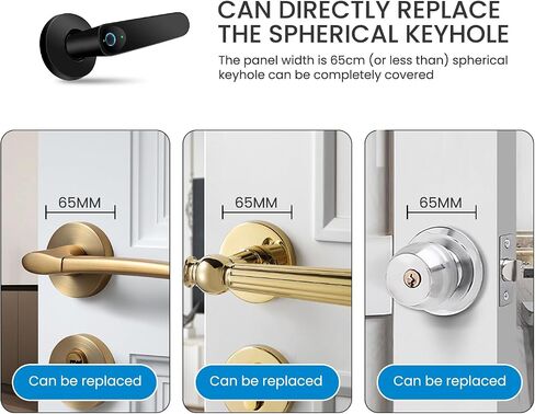 Fingerprint Smart Door Lock, Keyless Entry Door Lock with Handle, Door Knob with APP, Code, Fingerprint, Backup Key for Bedroom, Home, Hotel, Office, Apartment, (Black) in Kuwait