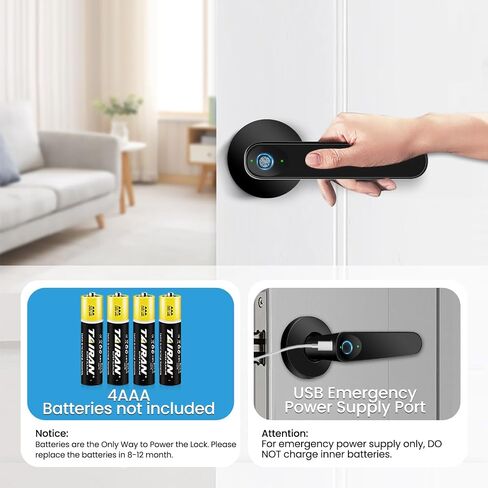 Fingerprint Smart Door Lock, Keyless Entry Door Lock with Handle, Door Knob with APP, Code, Fingerprint, Backup Key for Bedroom, Home, Hotel, Office, Apartment, (Black) in Kuwait