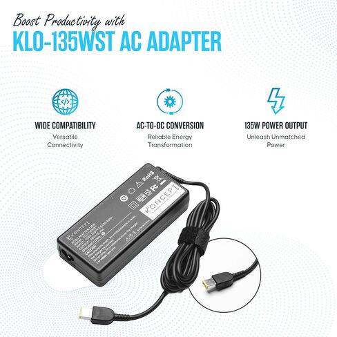 135W 20V 6.75A Laptop Charger - AC Adapter 100-240V 50-60Hz Compatible with Multiple Models of Dell, HP and Apple - Thinkpad Charger (KLO-135WSTNS) in Saudi Arabia