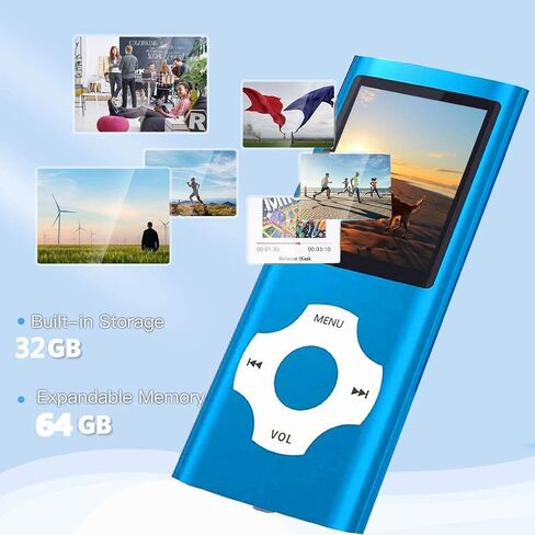 MP3 Player, Hotechs MP3 Music Player with 32GB Memory SD Card Slim Classic Digital LCD 1.82'' Screen MINI USB Port with FM Radio, Voice Record (Light Blue) in Saudi Arabia