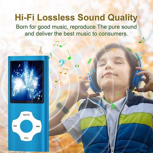MP3 Player, Hotechs MP3 Music Player with 32GB Memory SD Card Slim Classic Digital LCD 1.82'' Screen MINI USB Port with FM Radio, Voice Record (Light Blue) in Saudi Arabia