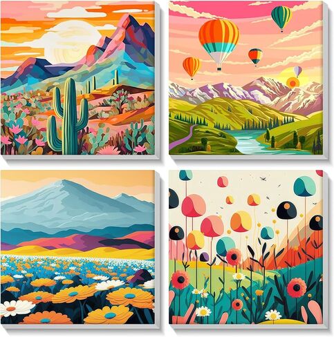 Miscer 4 Pack Paint بأرقام للمبتدئين للبالغين ، ترسم الزهور من قبل مجموعات الأرقام للأطفال ، لوحة زيت أكريليك DIY مناسبة لزينة المنزل (8x8nch) in Kuwait