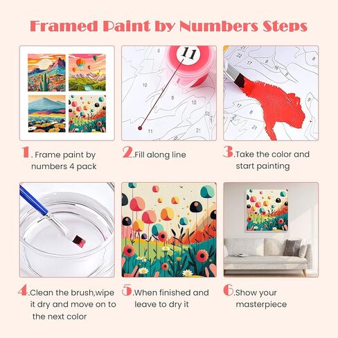 Miscer 4 Pack Paint بأرقام للمبتدئين للبالغين ، ترسم الزهور من قبل مجموعات الأرقام للأطفال ، لوحة زيت أكريليك DIY مناسبة لزينة المنزل (8x8nch) in Kuwait