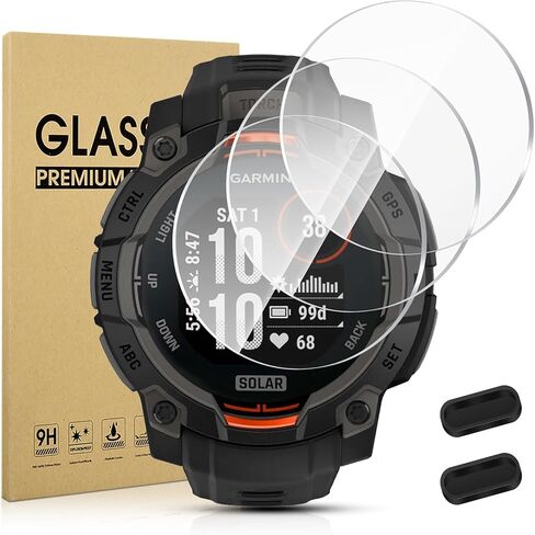 Suoman 3-pack for Garmin instinct 3 45mm AMOLED/Solar Screen Protector, Charger Port + [Anti Scratch] 9H Tempered Glass Protective Film in Kuwait