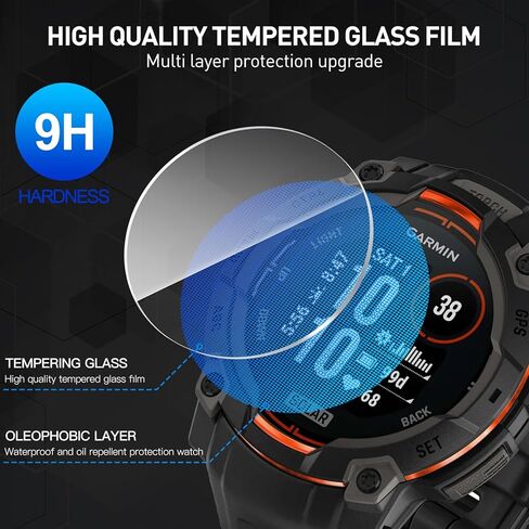 Suoman 3-pack for Garmin instinct 3 45mm AMOLED/Solar Screen Protector, Charger Port + [Anti Scratch] 9H Tempered Glass Protective Film in Kuwait