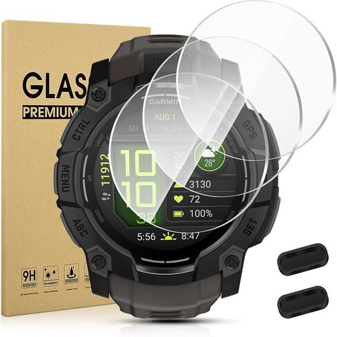 Suoman 3-pack for Garmin instinct 3 45mm AMOLED/Solar Screen Protector, Charger Port + [Anti Scratch] 9H Tempered Glass Protective Film in Kuwait