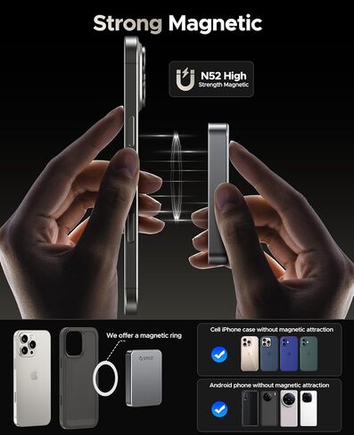 ORICO 1TB Magnetic Portable SSD, Metal Body, 4K 120 fps ProRes HDR Record and Store, Up to 460MB/s, USB C&A 2 in 1 Cable, External SSD Compatible with iPhone 16 Pro Max, Tablet, Computer - K5PLUS in Kuwait