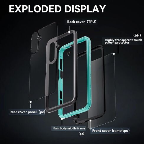 Hllhunkhe for Samsung Galaxy A16 5G Case Waterproof, [IP68 Waterproof Dustproof] [Built-in Screen Protector] Rugged Full Body Underwater Shockproof Protective Cover for Galaxy A16 5G Phone Case Black in Saudi Arabia