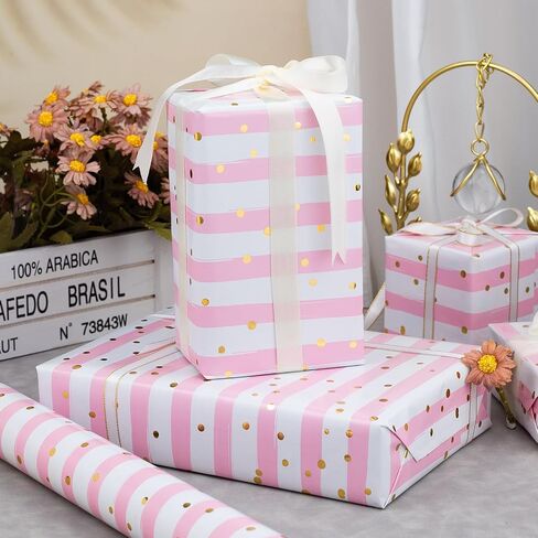 MAYPLUSS Girl Gift Wrapping Paper Roll - 17In x 120In Per Roll - Valentine's Day Wrapping Paper Girly Pastel Pink, Hot Pink Polka Dot Engagement Gift Wrap Paper for Party, Wedding, Women Birthday, Baby Shower, Christmas in Kuwait