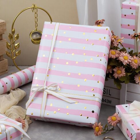 MAYPLUSS Girl Gift Wrapping Paper Roll - 17In x 120In Per Roll - Valentine's Day Wrapping Paper Girly Pastel Pink, Hot Pink Polka Dot Engagement Gift Wrap Paper for Party, Wedding, Women Birthday, Baby Shower, Christmas in Kuwait