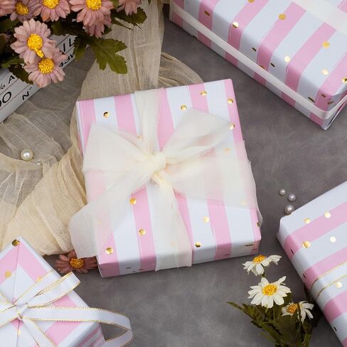 MAYPLUSS Girl Gift Wrapping Paper Roll - 17In x 120In Per Roll - Valentine's Day Wrapping Paper Girly Pastel Pink, Hot Pink Polka Dot Engagement Gift Wrap Paper for Party, Wedding, Women Birthday, Baby Shower, Christmas in Kuwait