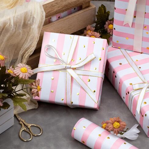 MAYPLUSS Girl Gift Wrapping Paper Roll - 17In x 120In Per Roll - Valentine's Day Wrapping Paper Girly Pastel Pink, Hot Pink Polka Dot Engagement Gift Wrap Paper for Party, Wedding, Women Birthday, Baby Shower, Christmas in Kuwait