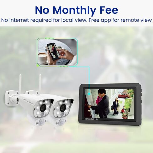 VS1002 Wireless Security Camera System with Light Camera and 7" Monitor, Two-Way Audio, Free APP, SD Card and Battery installed (720p HD camera) in Kuwait