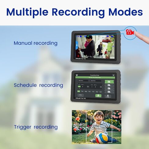 VS1002 Wireless Security Camera System with Light Camera and 7" Monitor, Two-Way Audio, Free APP, SD Card and Battery installed (720p HD camera) in Kuwait