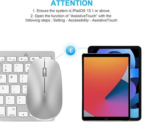 SPARIN Wireless Bluetooth Keyboard and Mouse for iPad (A16) 11th 10th Generation, iPad Air (13/11 inch), iPad Pro 13/12.9/11 inch, iPad 9th 8th Gen, iPad Mini 7th -8.3 inch, Above iOS13- Silver White in Kuwait