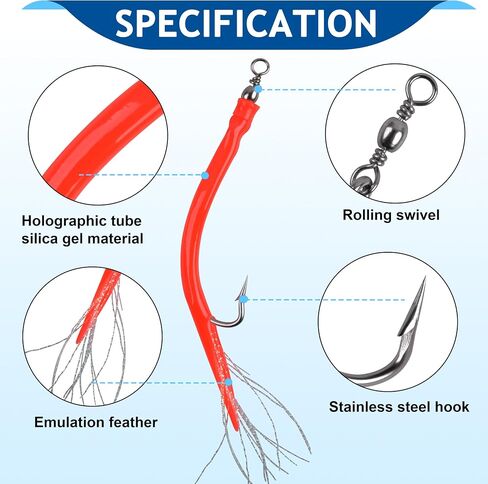 Classic Striped Bass Tube Lures Trolling Tube Fishing Lures Cod Rig Tube Teasers with Stanless Steel Hooks Swivel for Offshore Trolling Bass Cod Big Game Fishing in Saudi Arabia