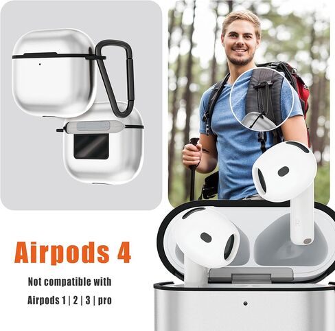 Compatible with AirPods 4 case Aluminium Metal for airpods 4th Generation case Cover Ultra Thin Compatible with MagSafe with Keychain, Men Women Lock Clip Latest for Air Pods4 Cases Black in Kuwait